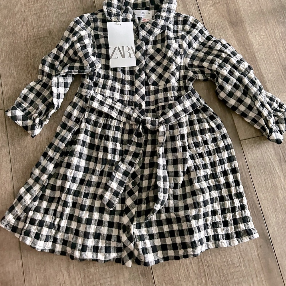 NWT ZARA KIDS TODDLER BLACK WHITE CHECK SHIRT DRESS SIZE 3-4 years